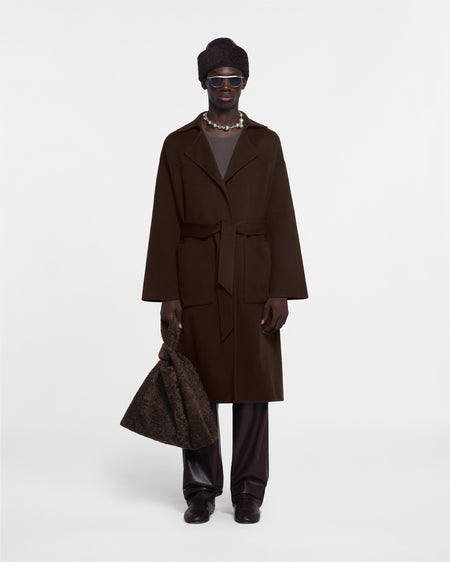 Timo - Double Wool And Silk Robe Coat - Coffee Ground