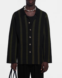 Almar - Cotton-Terry Shirt - Stripe Dark Khaki Black