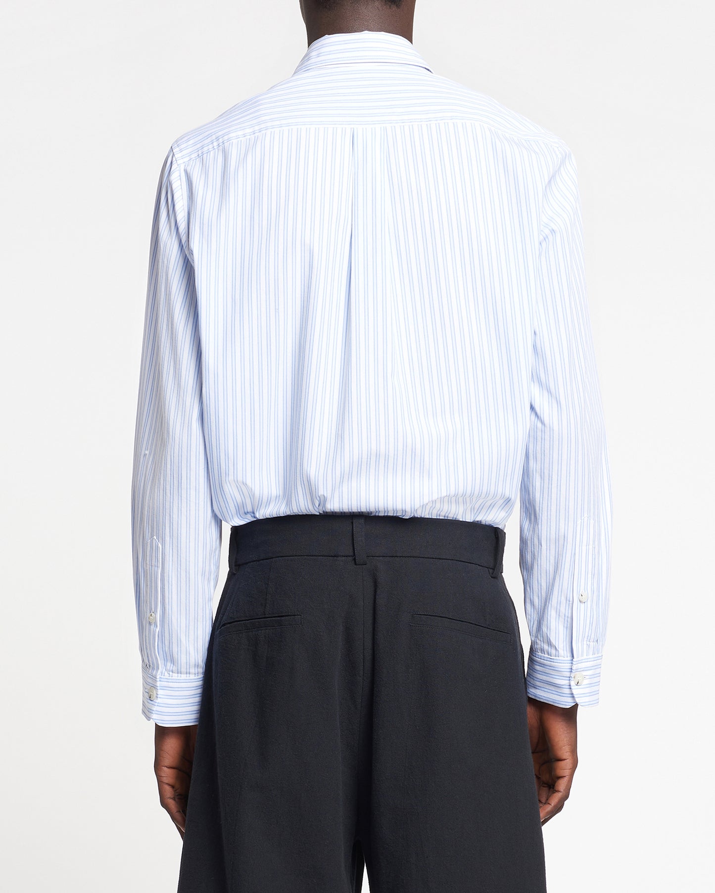 Kaleb - Long Sleeve Striped Cotton Shirt - White Blue