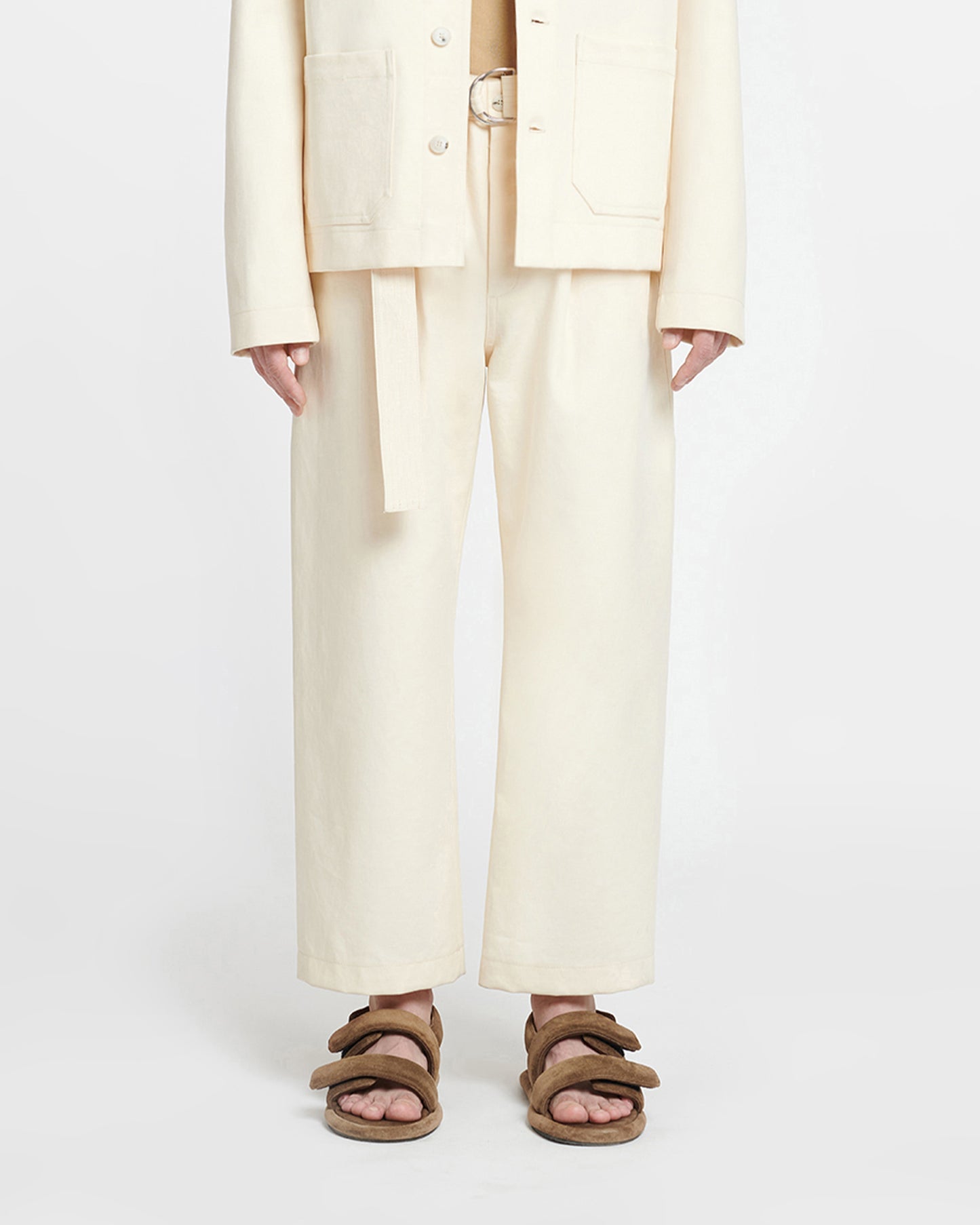 Ferre - Belted Structured Twill Pants - Creme