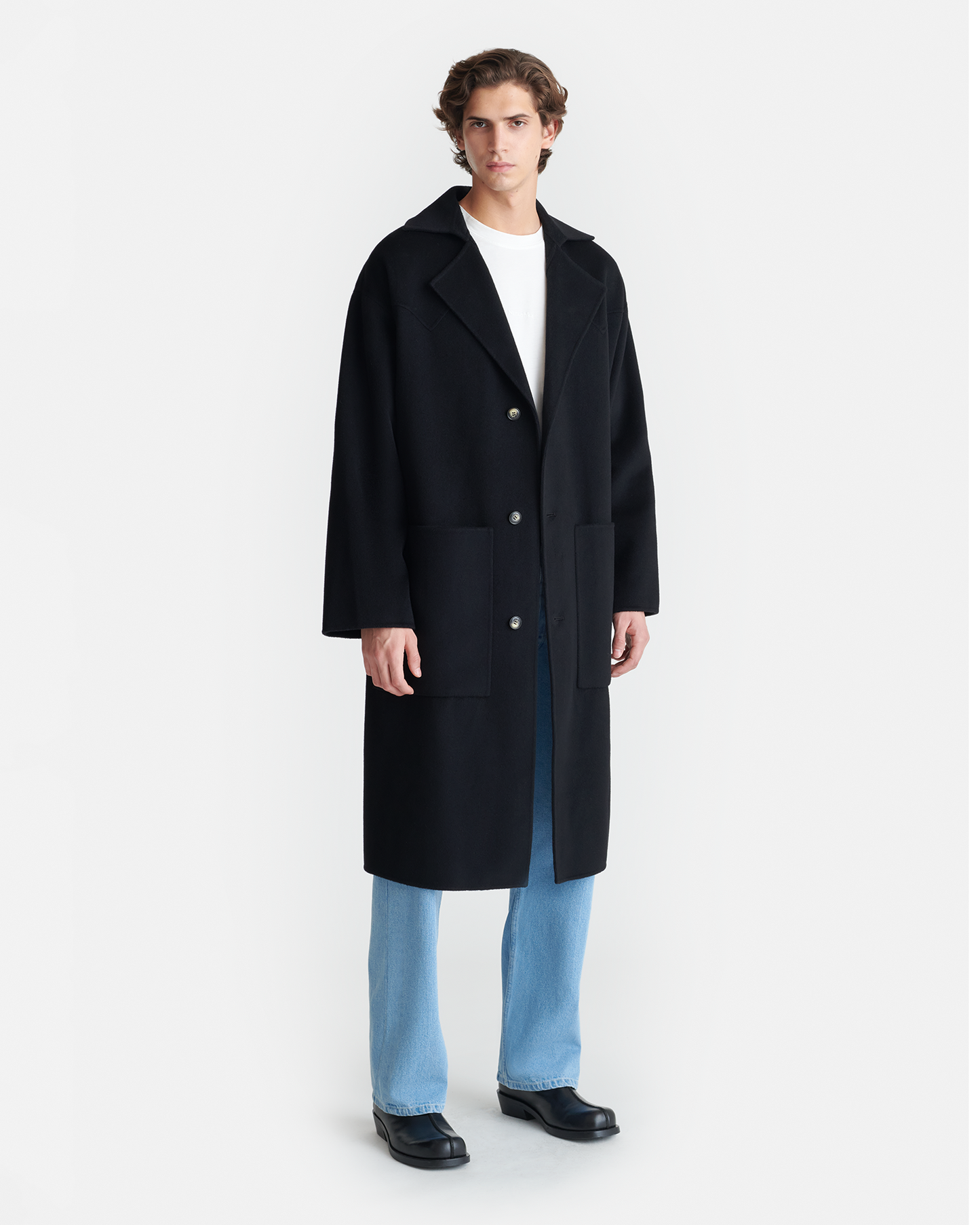 Timo - Double Wool And Silk Robe Coat - Black