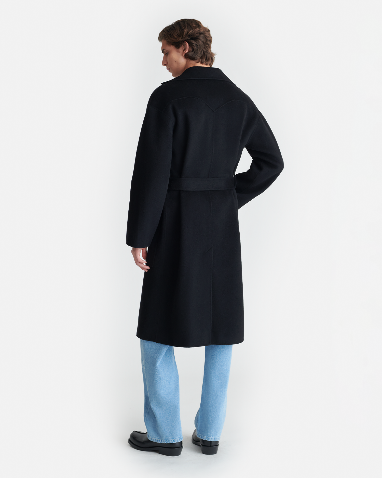 Timo - Double Wool And Silk Robe Coat - Black