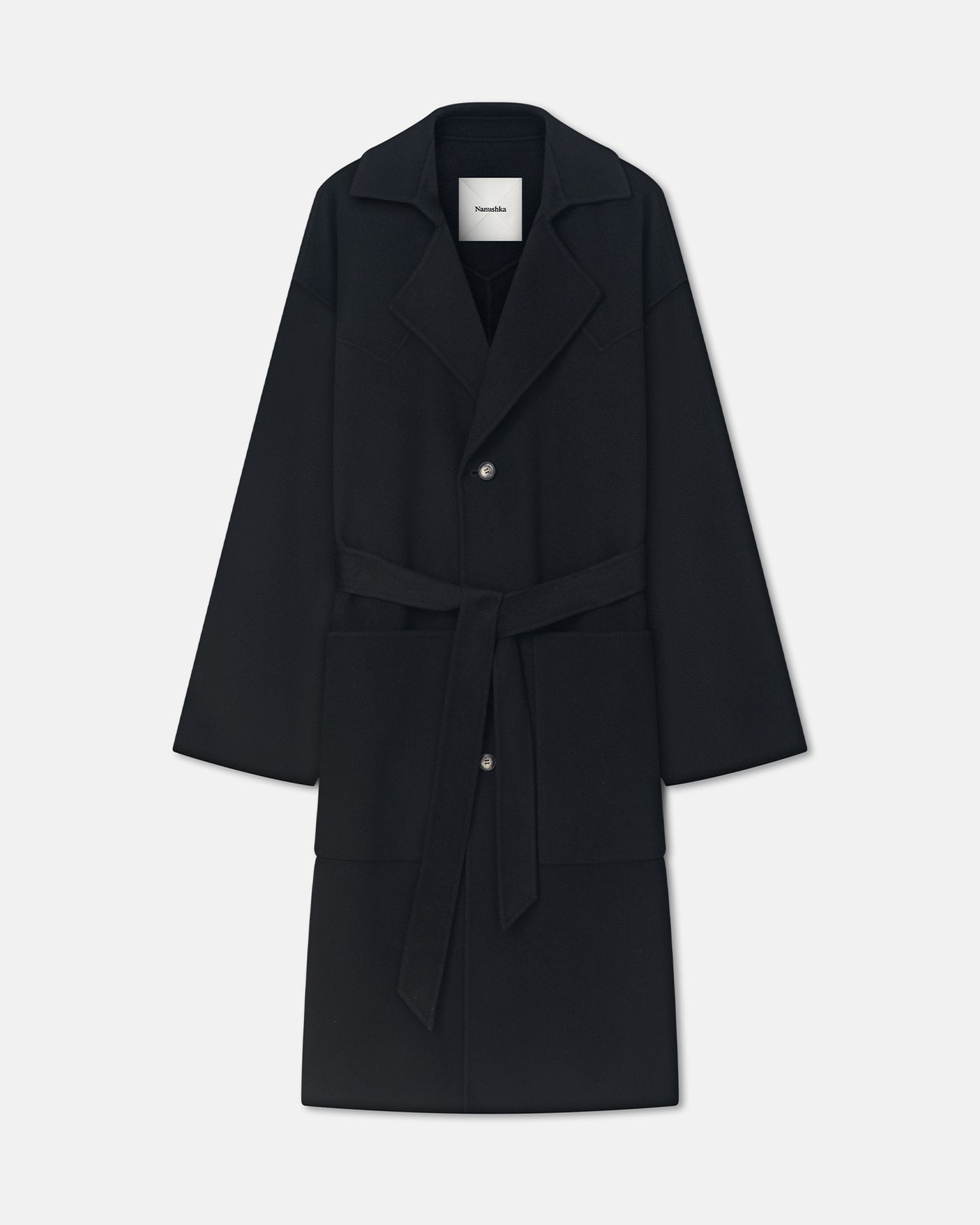 Timo - Double Wool And Silk Robe Coat - Black