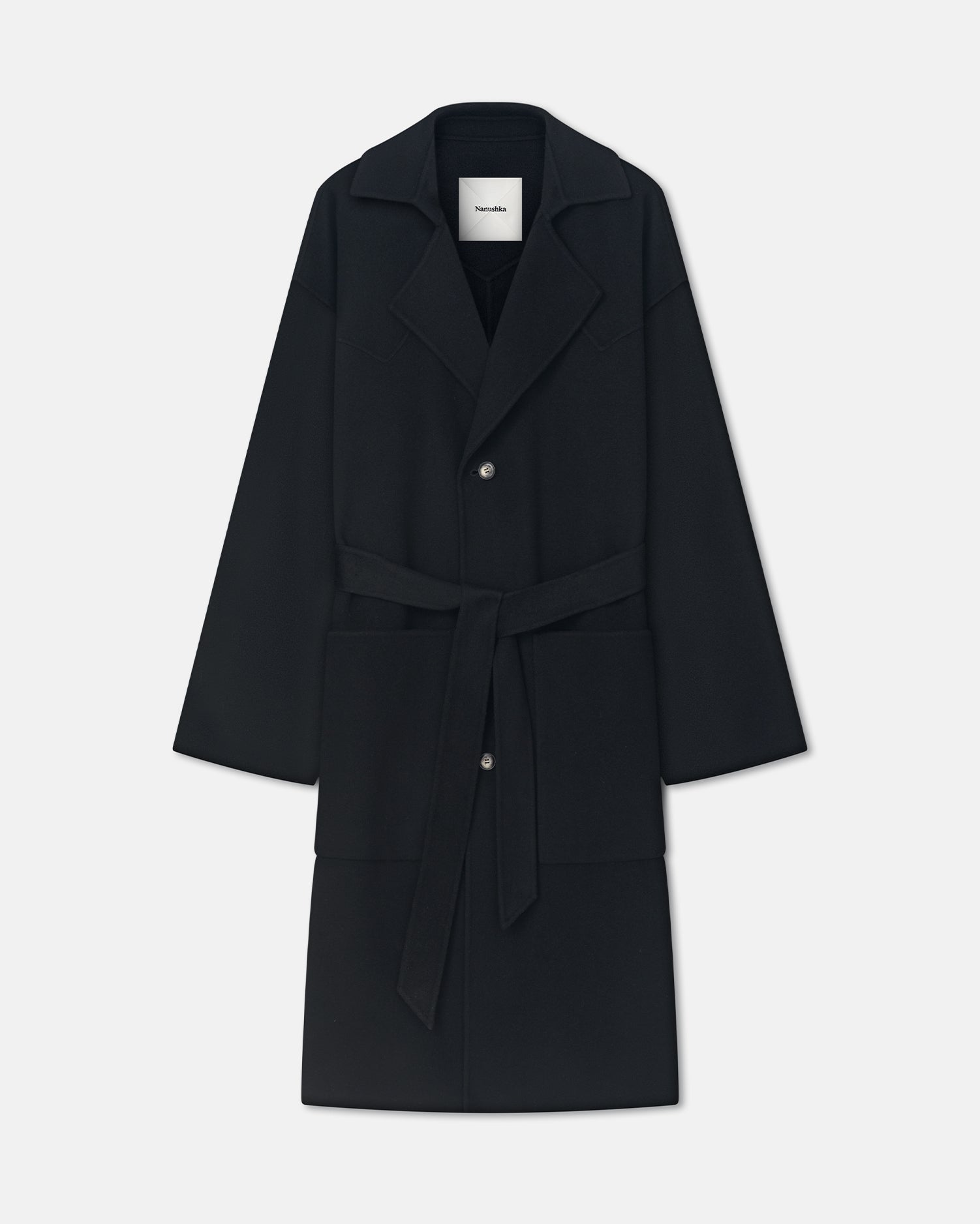 Timo - Double Wool And Silk Robe Coat - Black