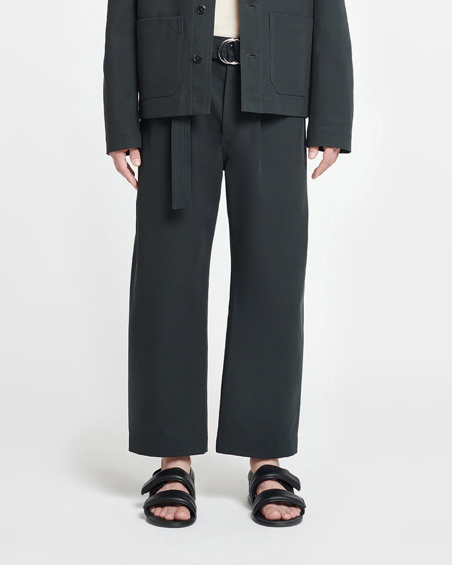 Ferre - Belted Structured Twill Pants - Anthracite
