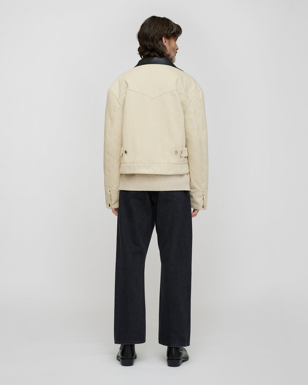 Nowell - Leather-Trimmed Denim Jacket - Beige/Black