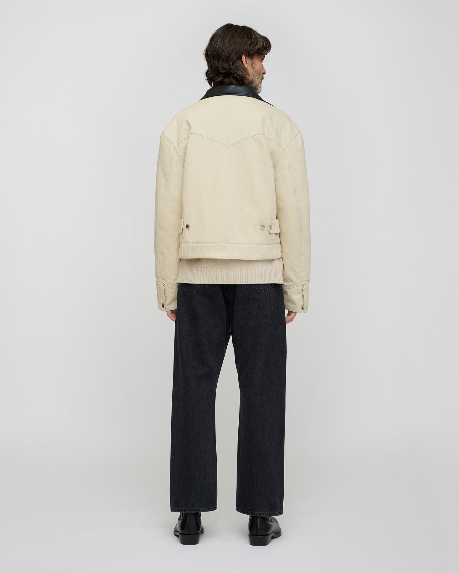 Nowell - Leather-Trimmed Denim Jacket - Beige/Black