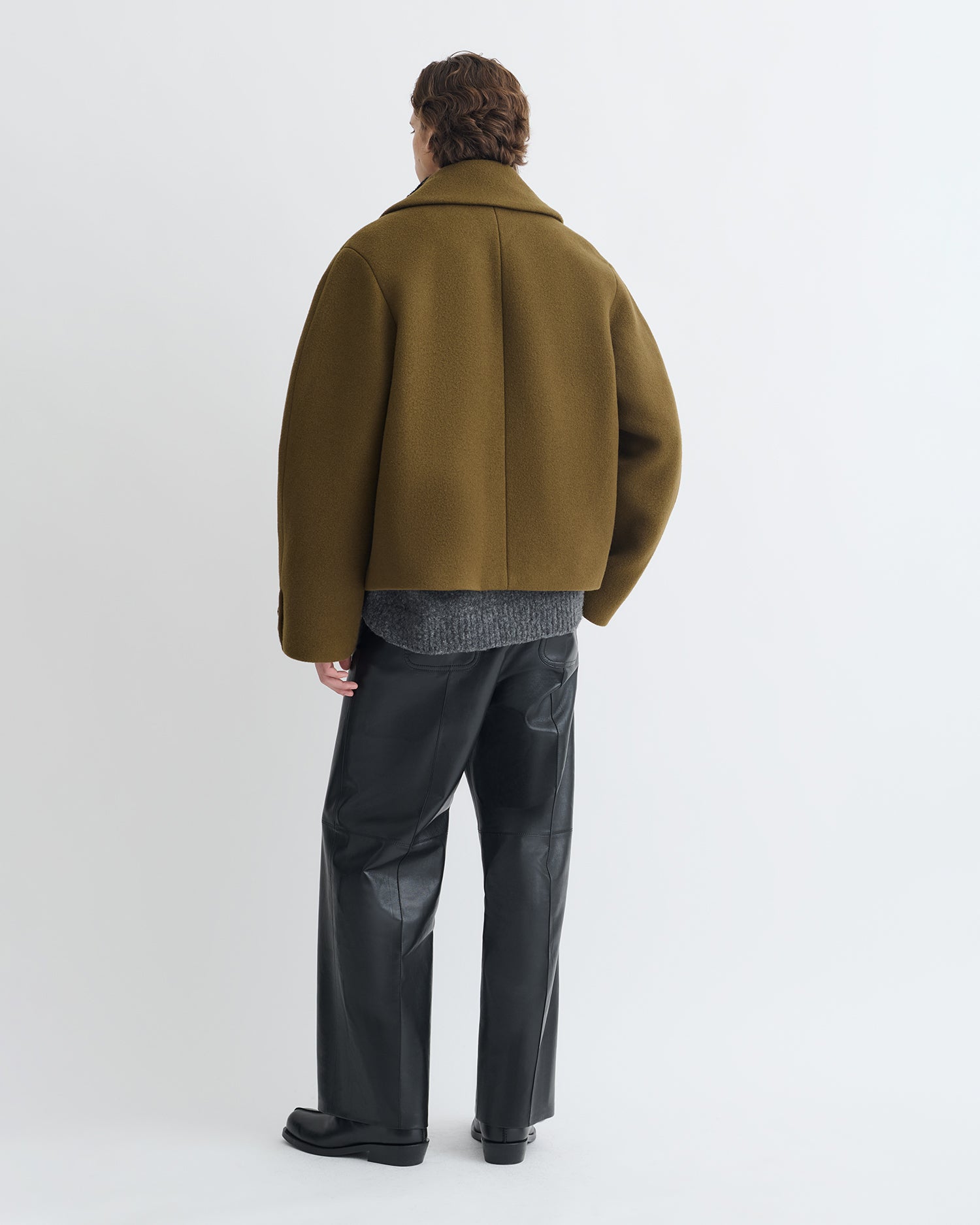 Hiroto - Cropped Felted Wool Peacoat - Wood