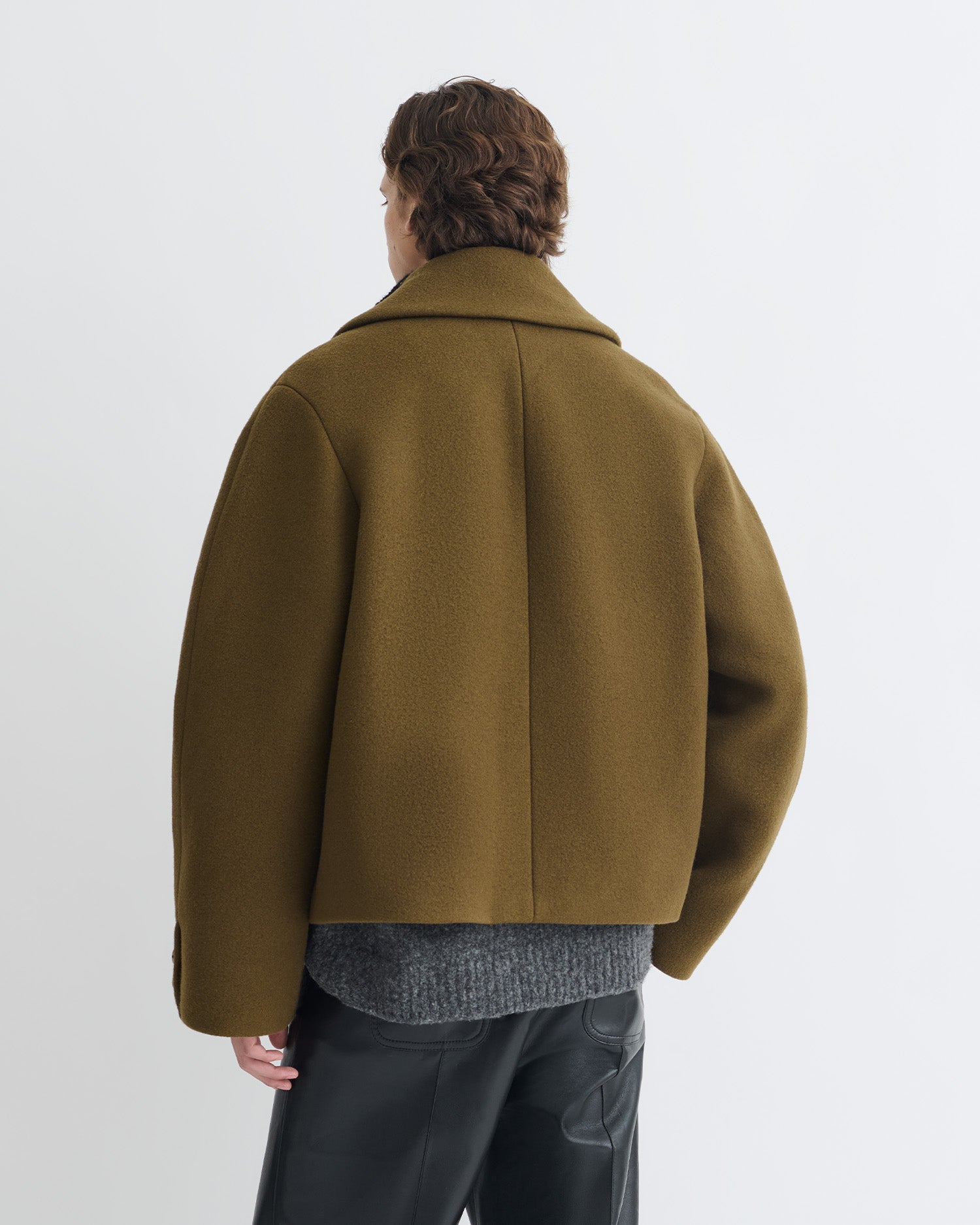 Hiroto - Cropped Felted Wool Peacoat - Wood