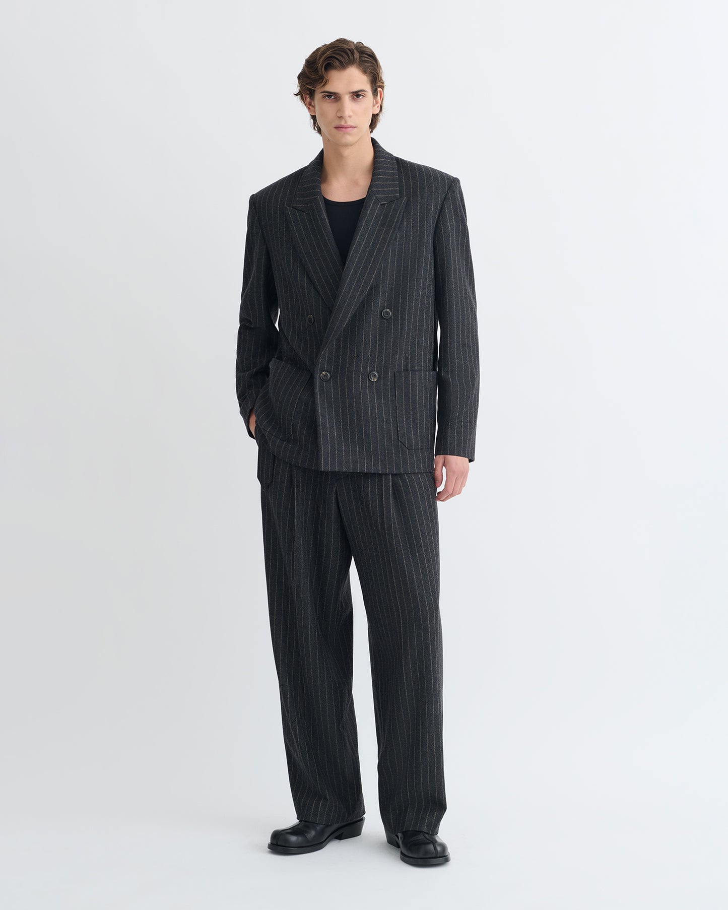 Anselm - Double-Breasted Wool Blazer - Black/Grey