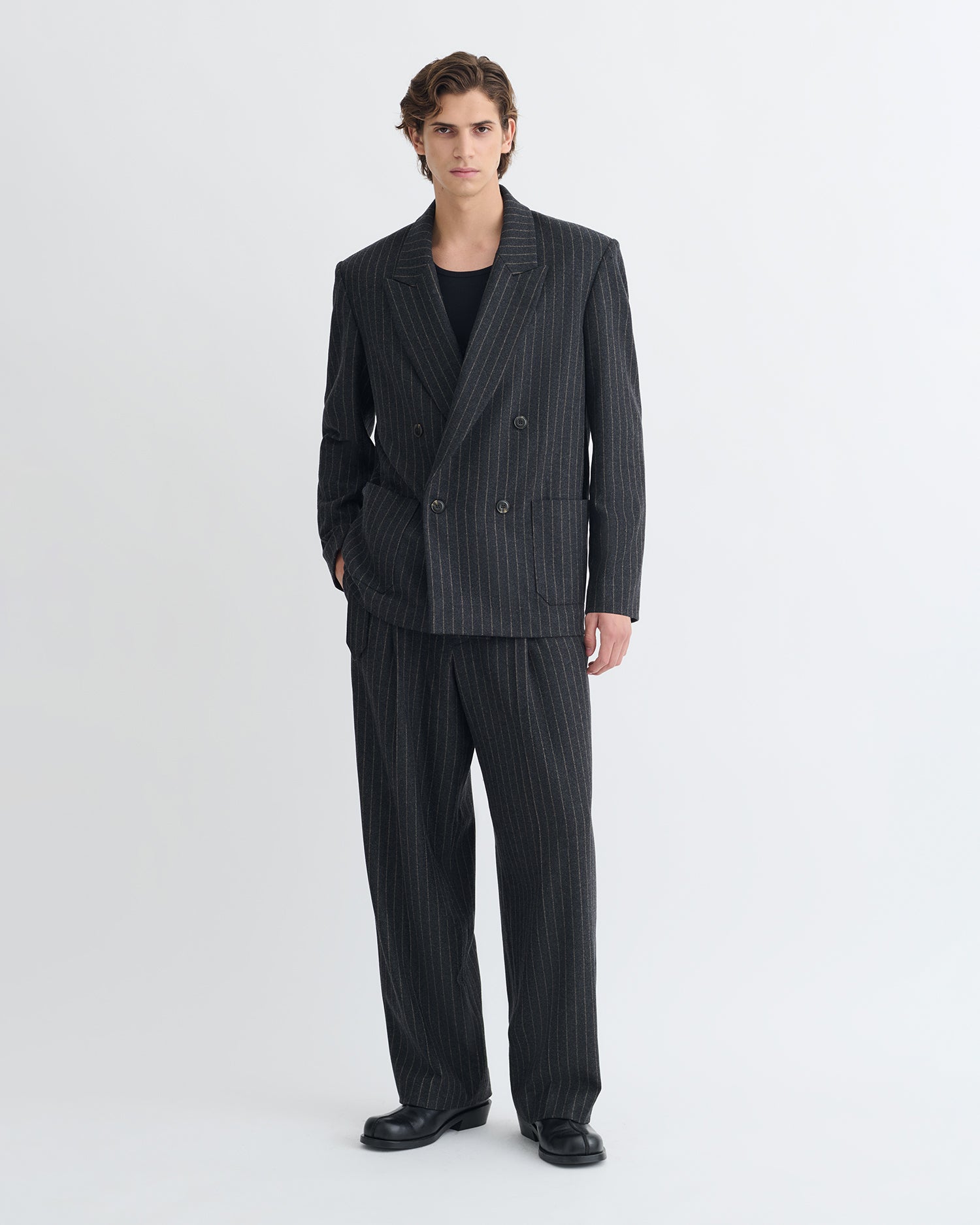 Anselm - Double-Breasted Wool Blazer - Black/Grey