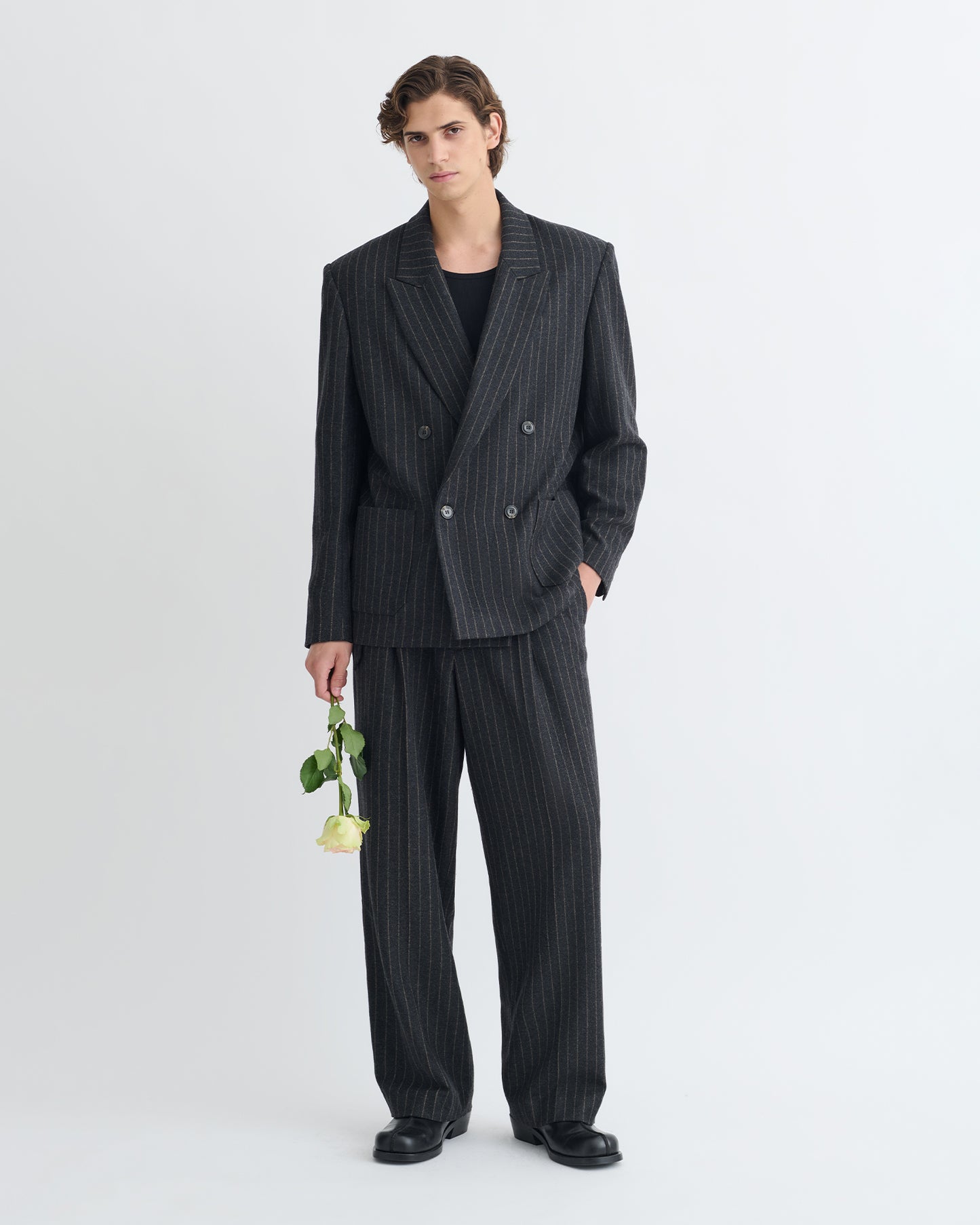 Anselm - Double-Breasted Wool Blazer - Black/Grey