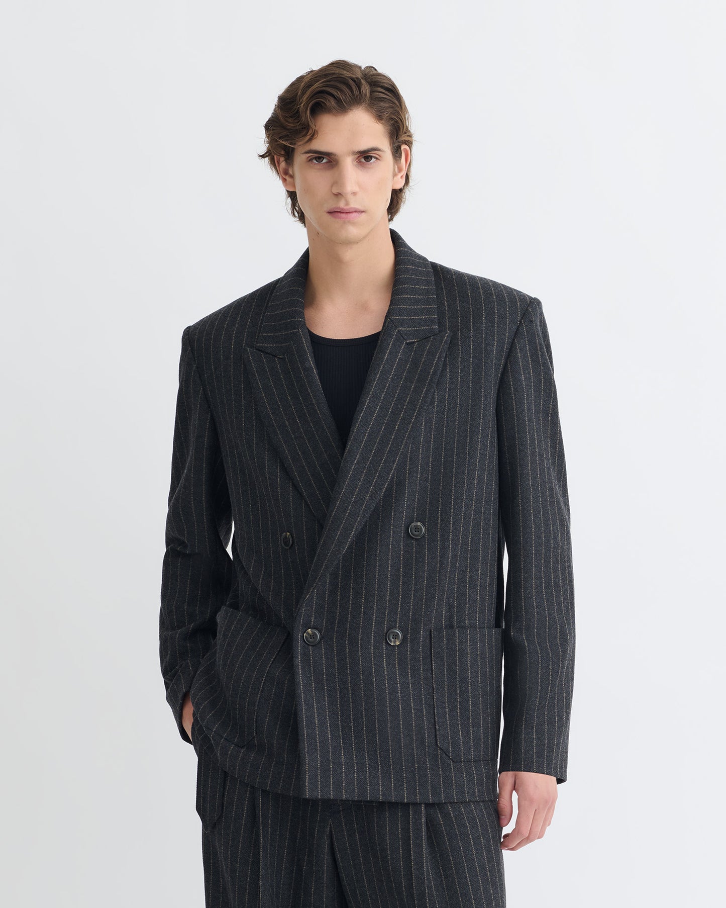 Anselm - Double-Breasted Wool Blazer - Black/Grey