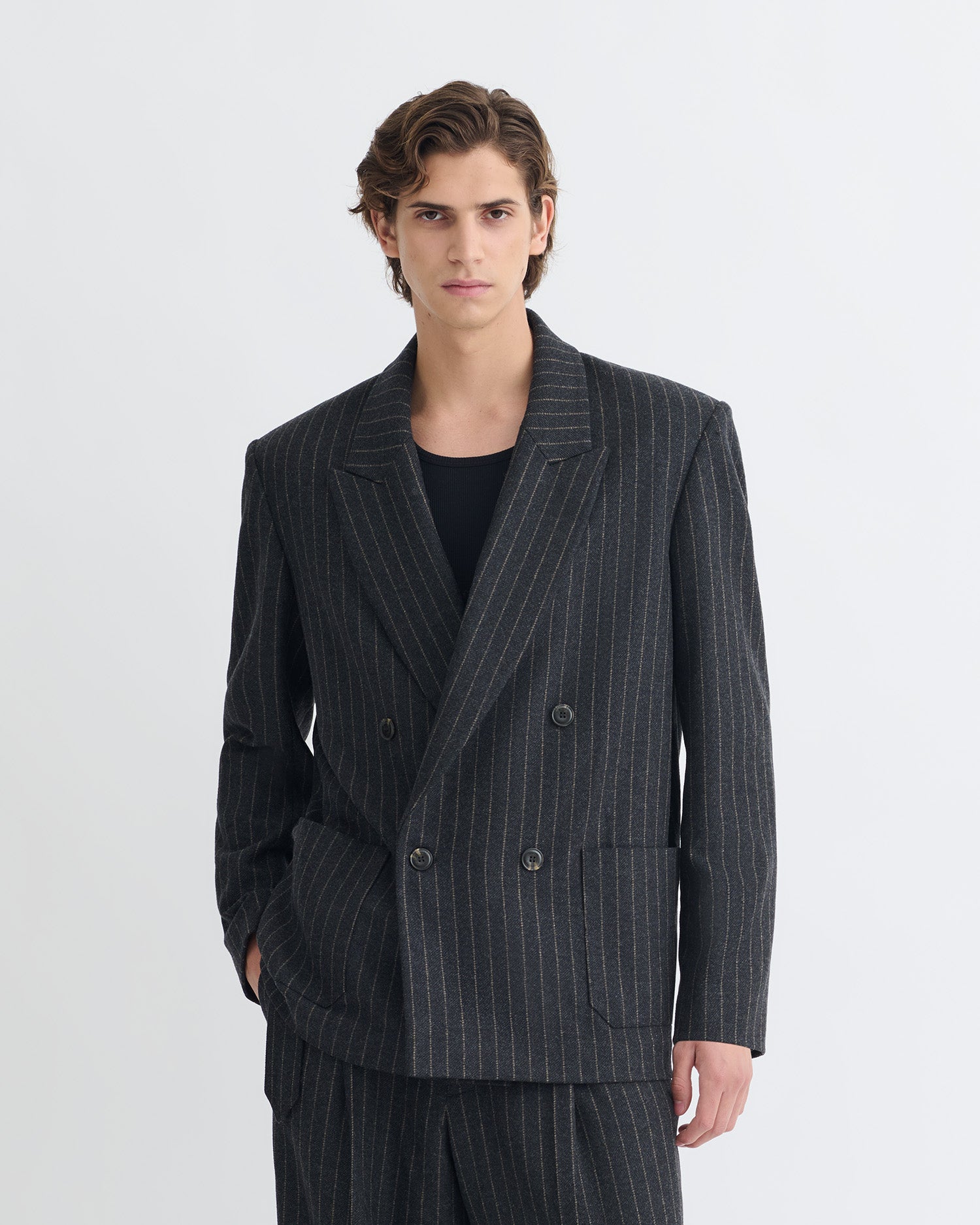 Anselm - Double-Breasted Wool Blazer - Black/Grey