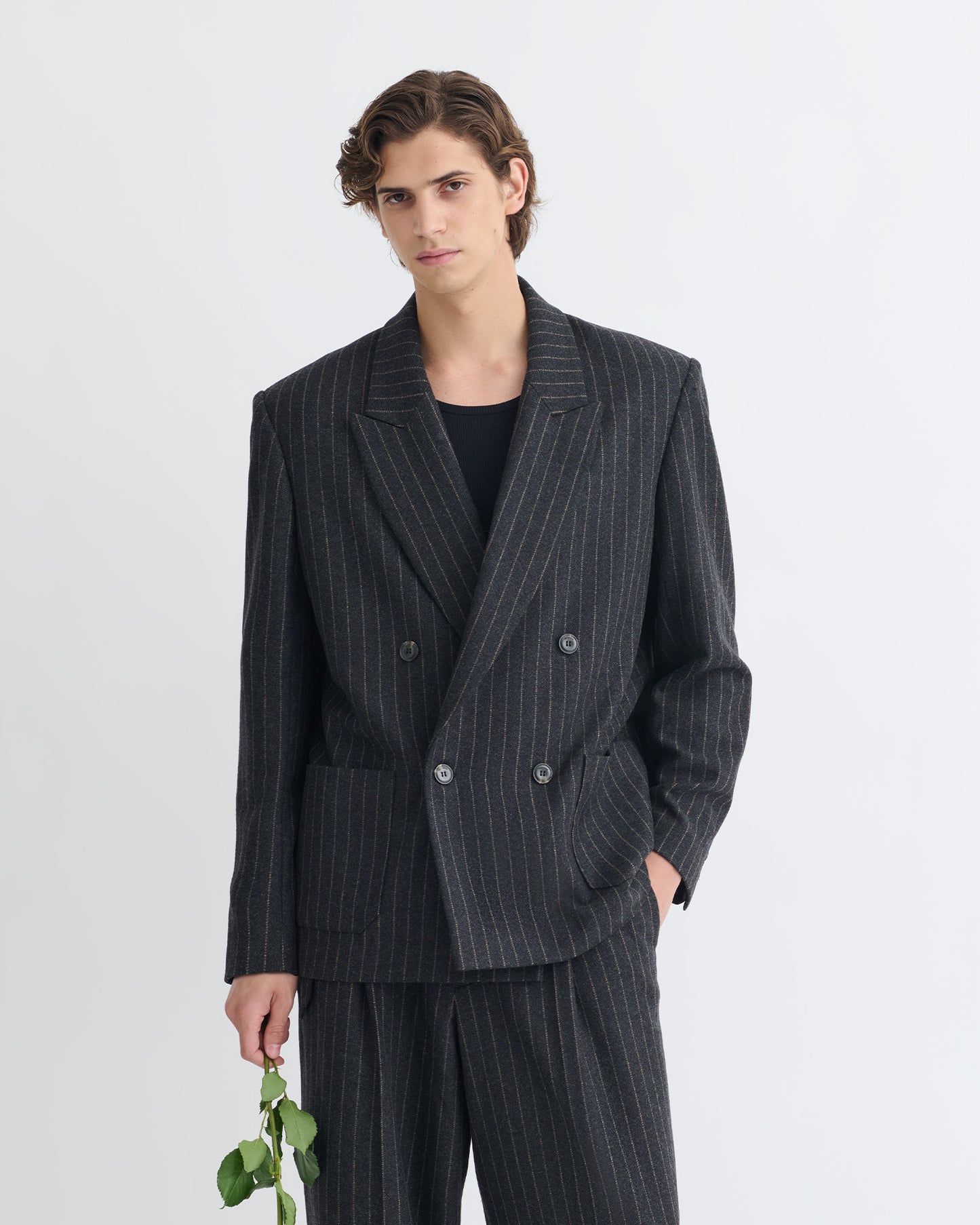 Anselm - Double-Breasted Wool Blazer - Black/Grey