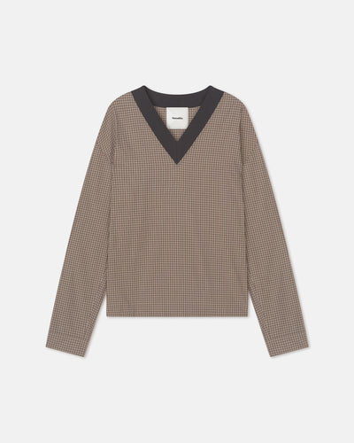 Jahan - Checked V-Neck Top - Brown/Creme