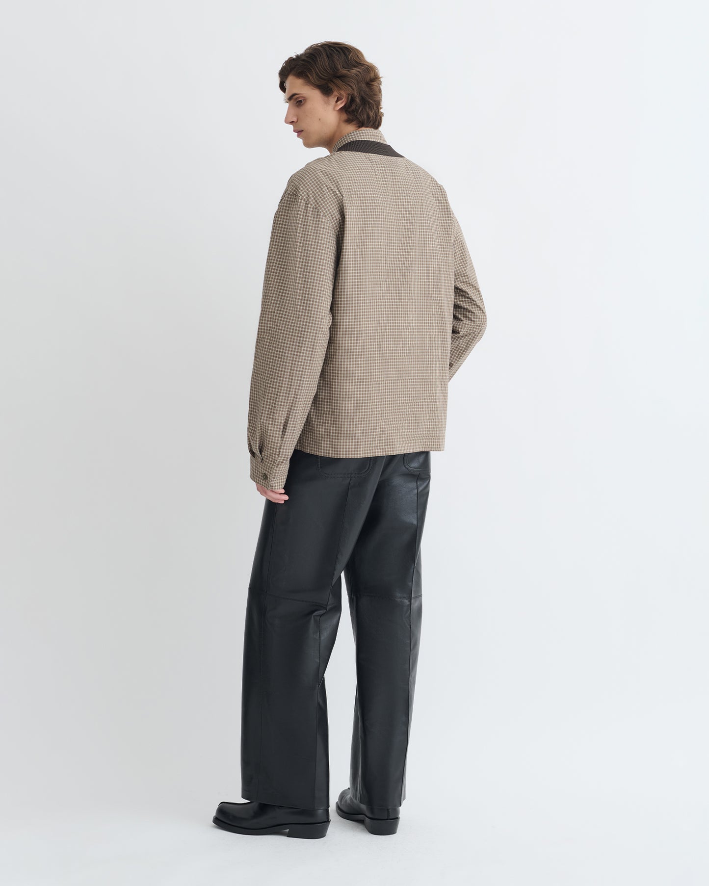 Jahan - Checked V-Neck Top - Brown/Creme