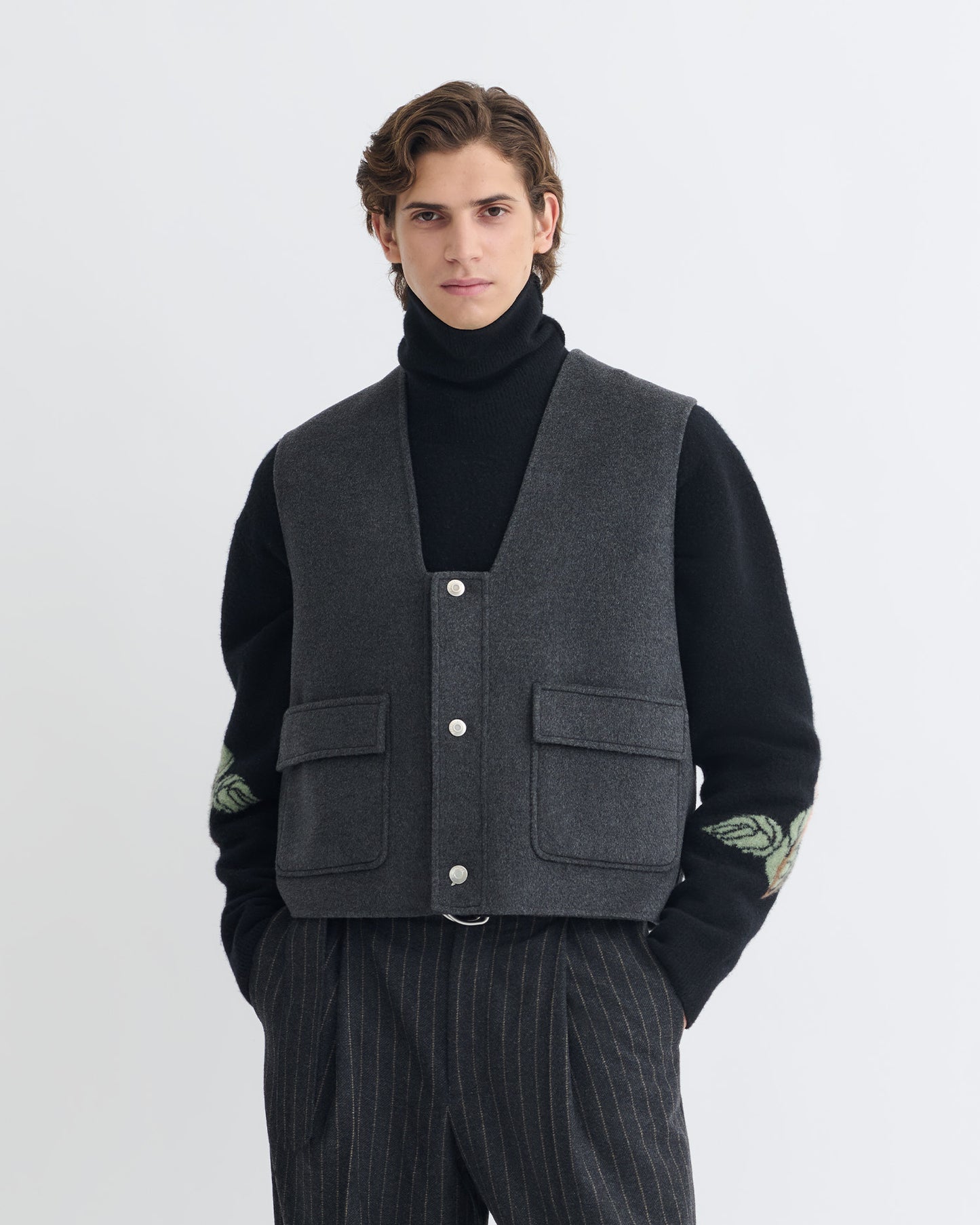 Mykel - Cropped Double Wool Vest - Grey Melange