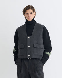Mykel - Cropped Double Wool Vest - Grey Melange