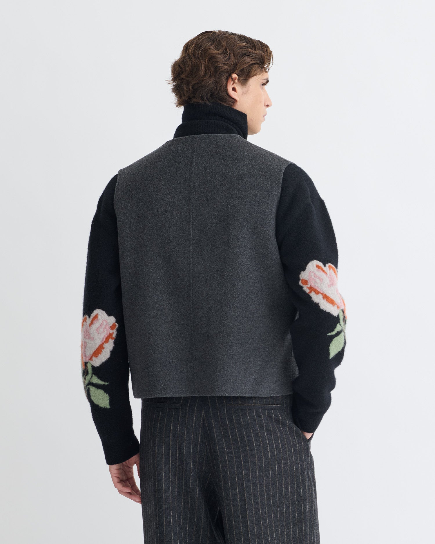 Mykel - Cropped Double Wool Vest - Grey Melange