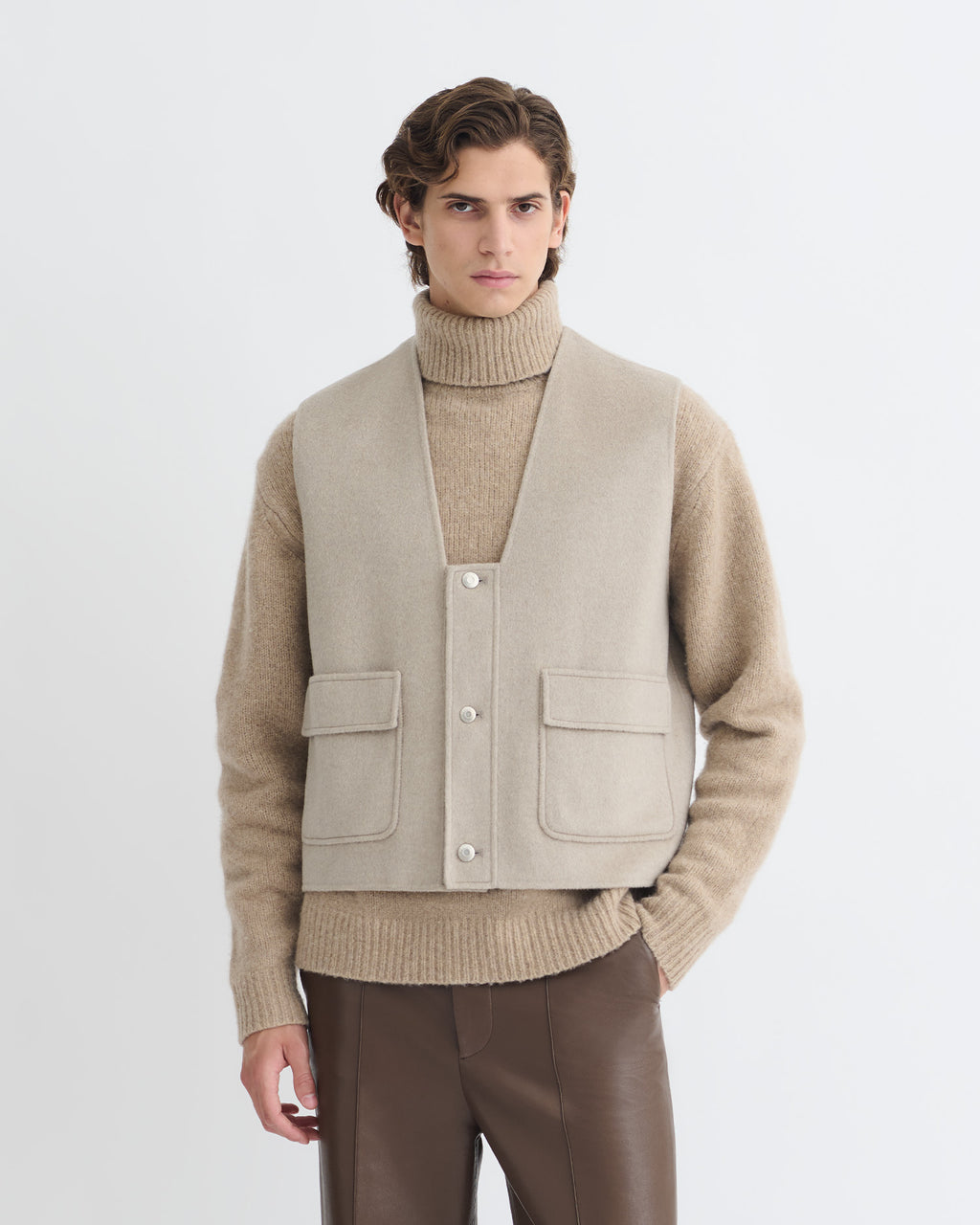 Mykel - Cropped Double Wool Vest - Stone