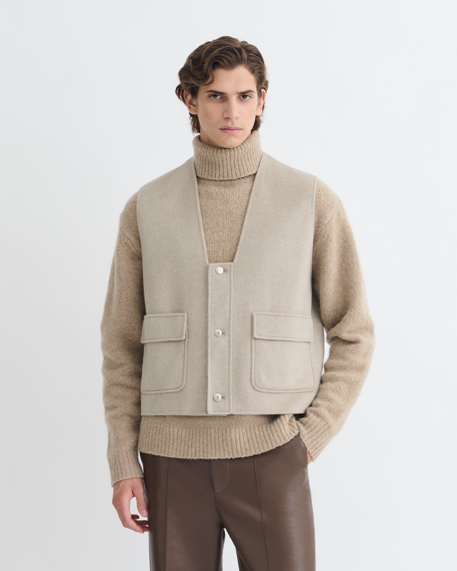 Mykel - Cropped Double Wool Vest - Stone