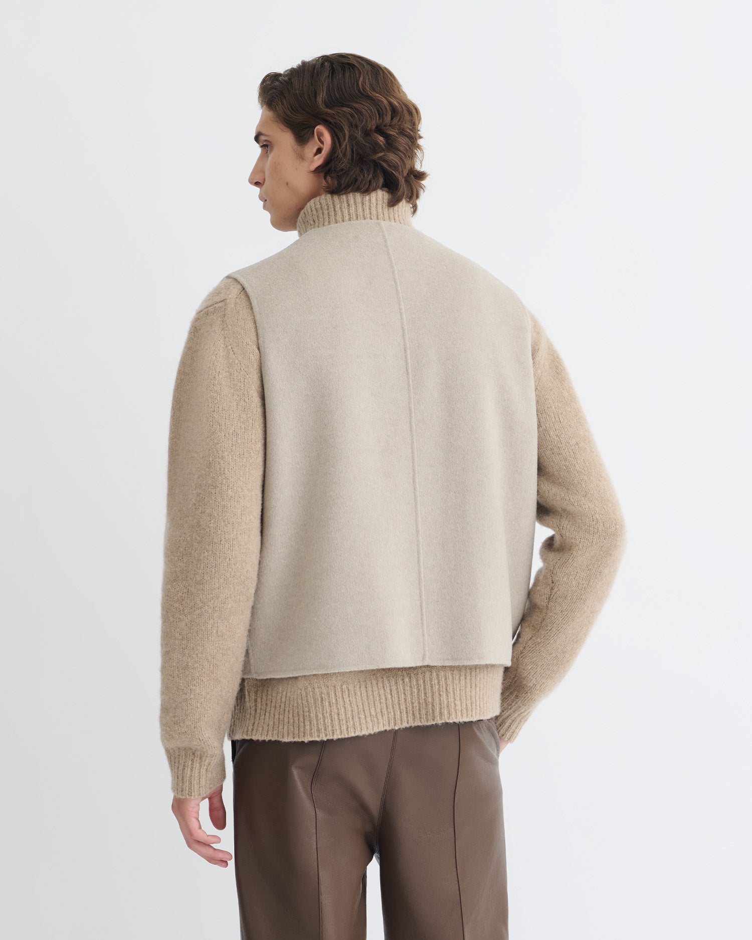 Mykel - Cropped Double Wool Vest - Stone