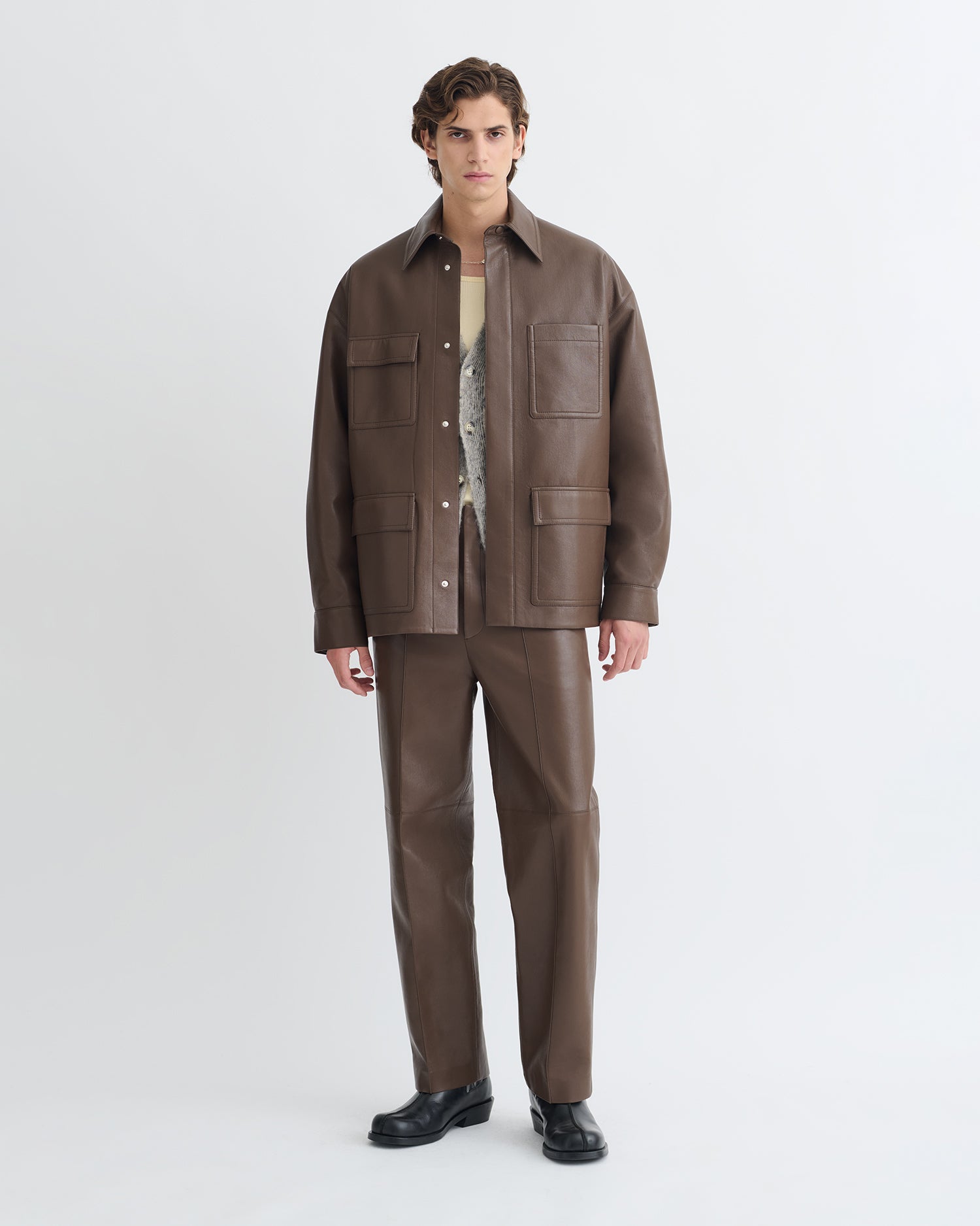 Chasin - Regenerated Leather Shirt Jacket - Chocolate