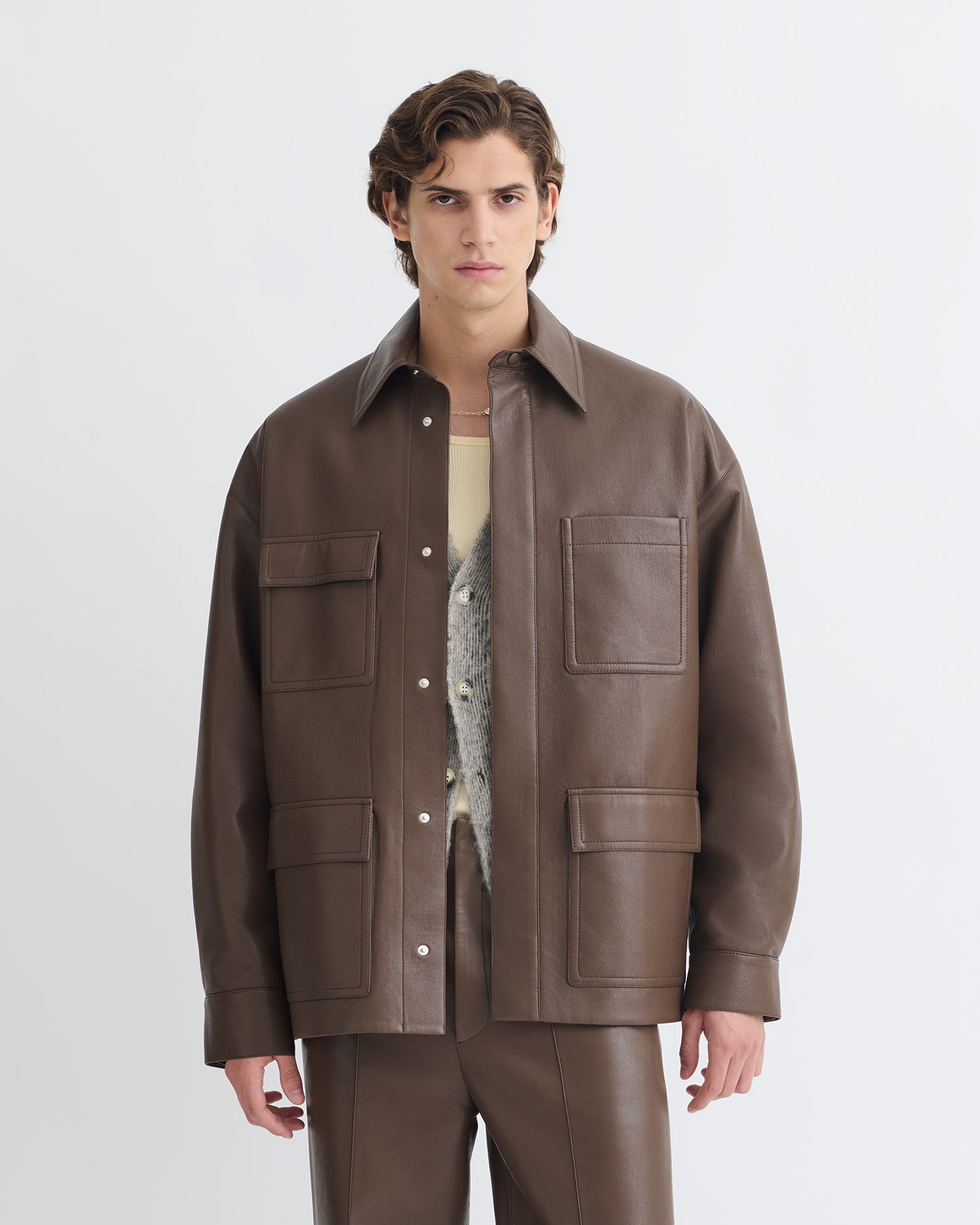 Chasin - Regenerated Leather Shirt Jacket - Chocolate