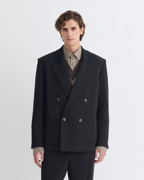Anselm   double breasted crepe twill blazer   black