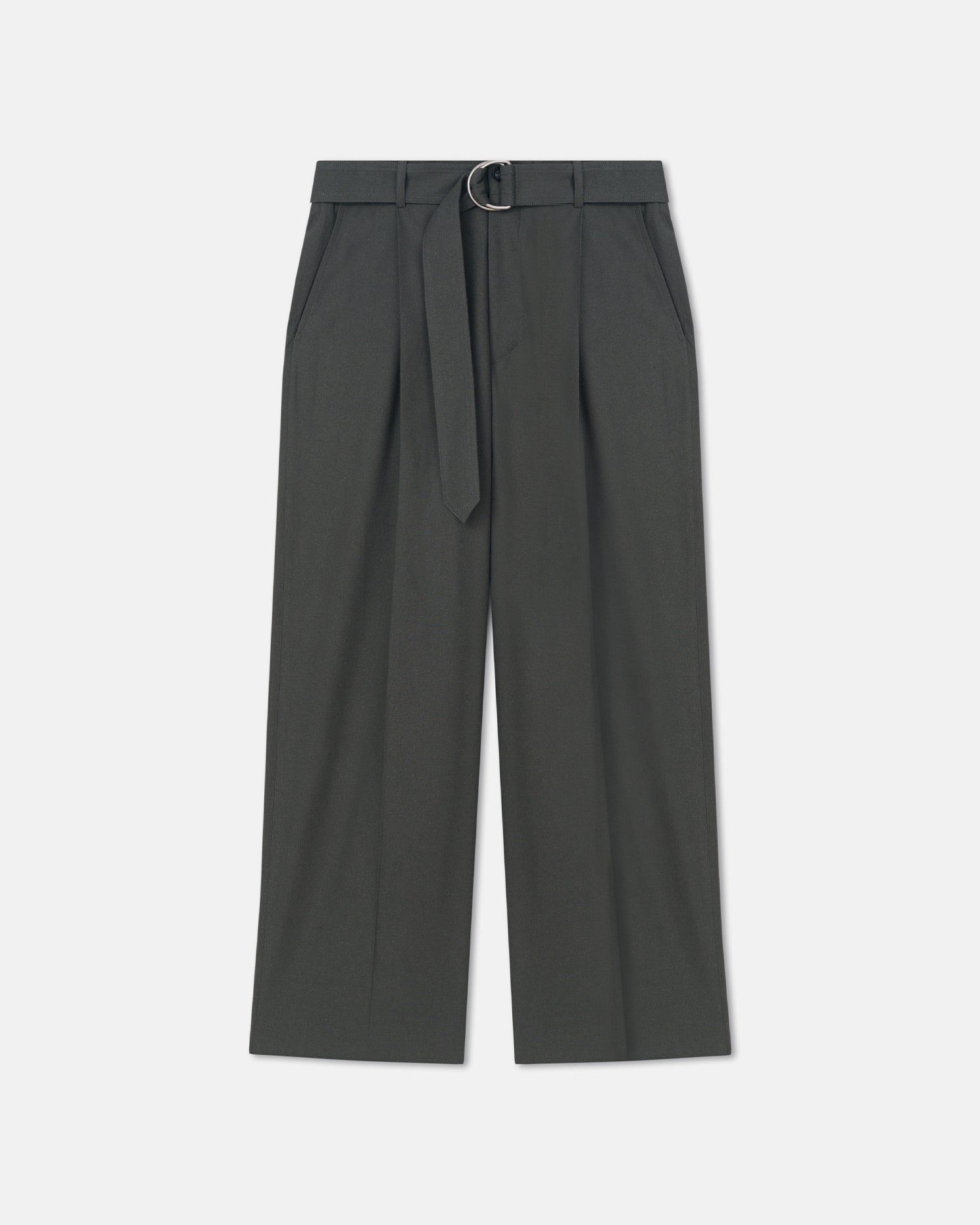 Colten - Belted Raw Silk Pants - Dark Grey