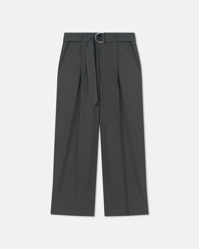 Colten - Belted Raw Silk Pants - Dark Grey