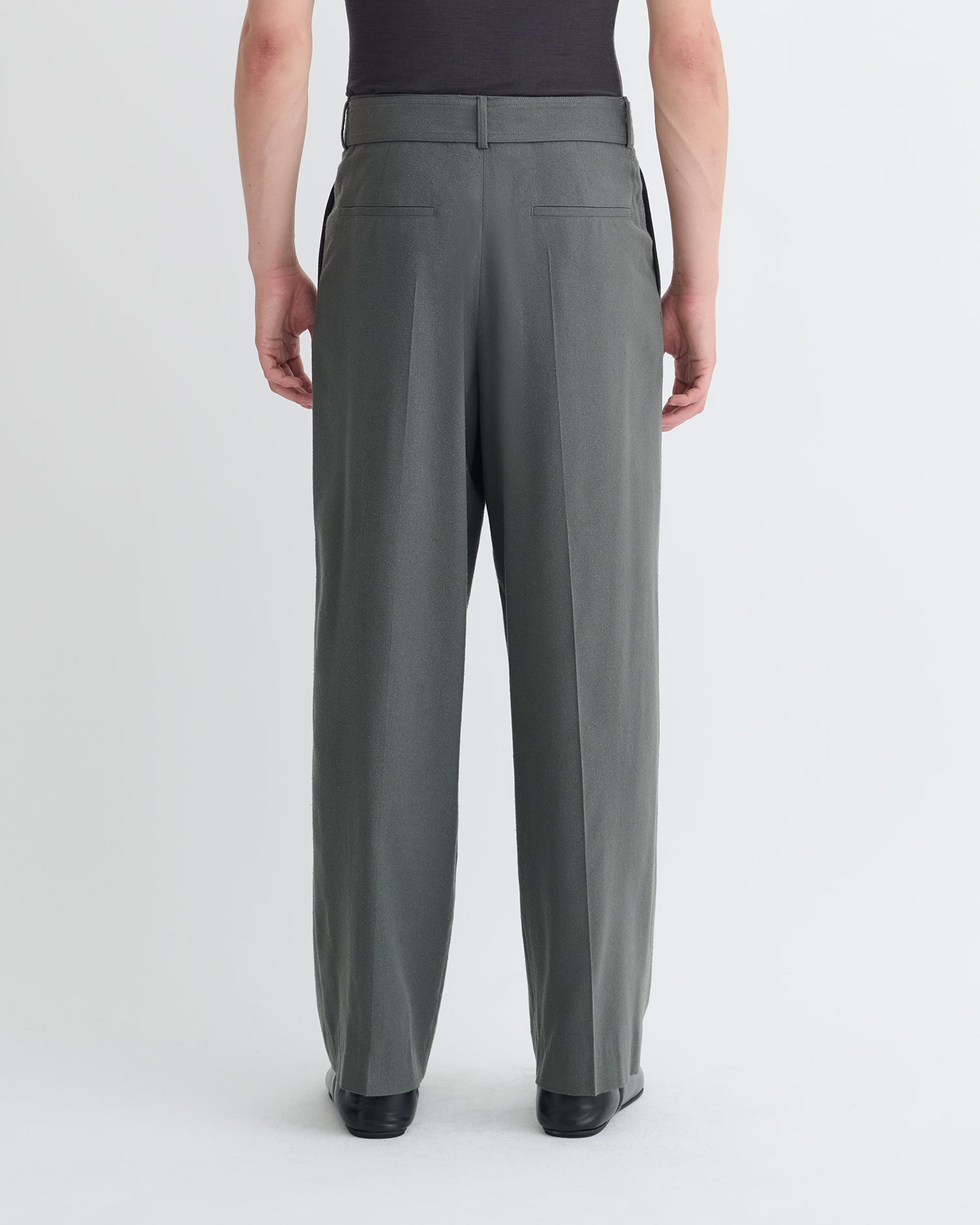 Super140's WOOL SILK NEP BELTED PANTS Super140's WOOL SILK NEP