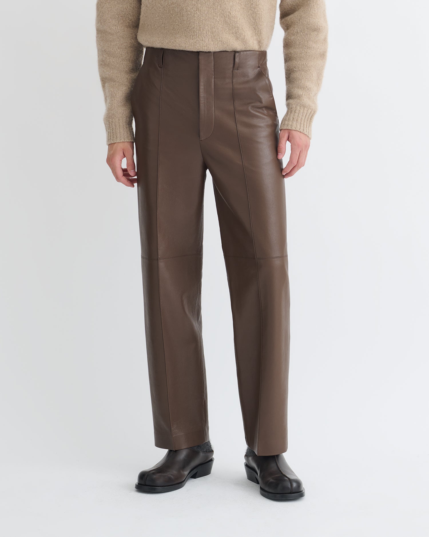 Stellan - Regenerated Leather Straight-Leg Pants - Chocolate
