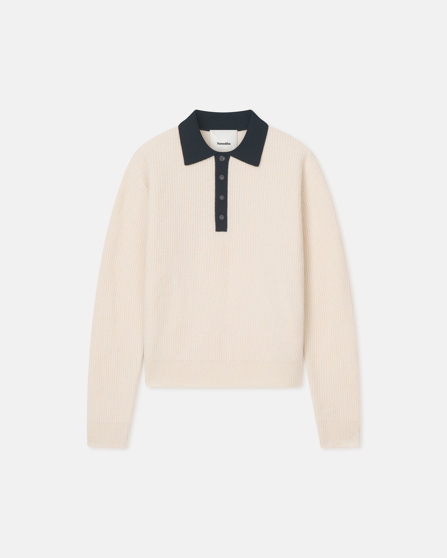 Gregor - Merino and Terry Polo Sweater - Vintage Creme/Black