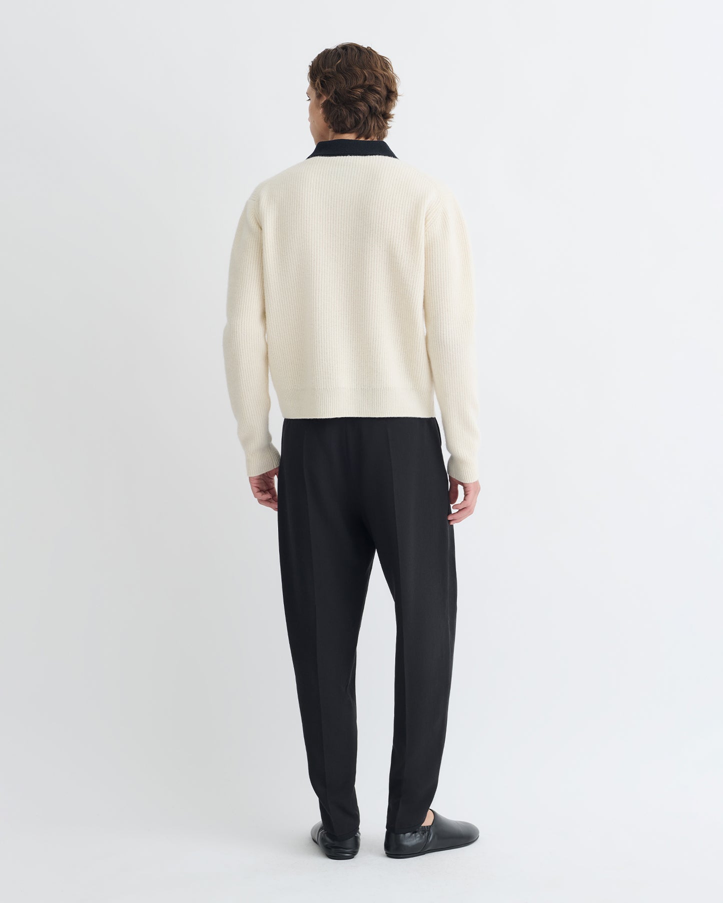 Gregor - Merino and Terry Polo Sweater - Vintage Creme/Black