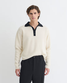 Gregor - Merino and Terry Polo Sweater - Vintage Creme/Black