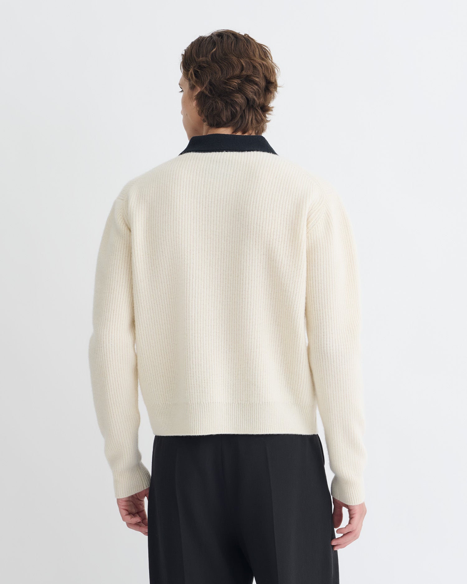Gregor - Merino and Terry Polo Sweater - Vintage Creme/Black