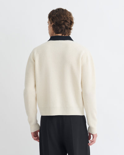 Gregor - Merino and Terry Polo Sweater - Vintage Creme/Black