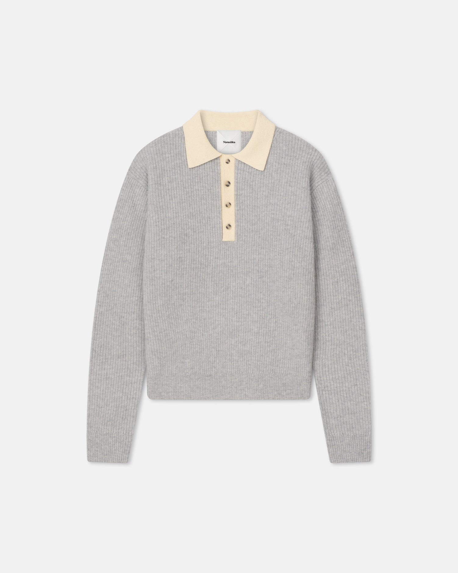 Gregor - Merino and Terry Polo Sweater - Light Grey/Creme