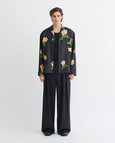 Jamar - Printed Silk Twill Shirt - Black/Roses