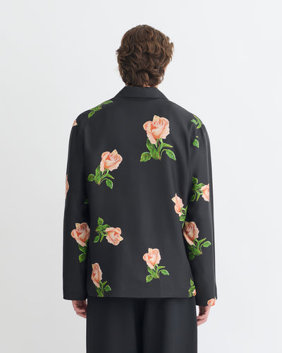 Jamar - Printed Silk Twill Shirt - Black/Roses