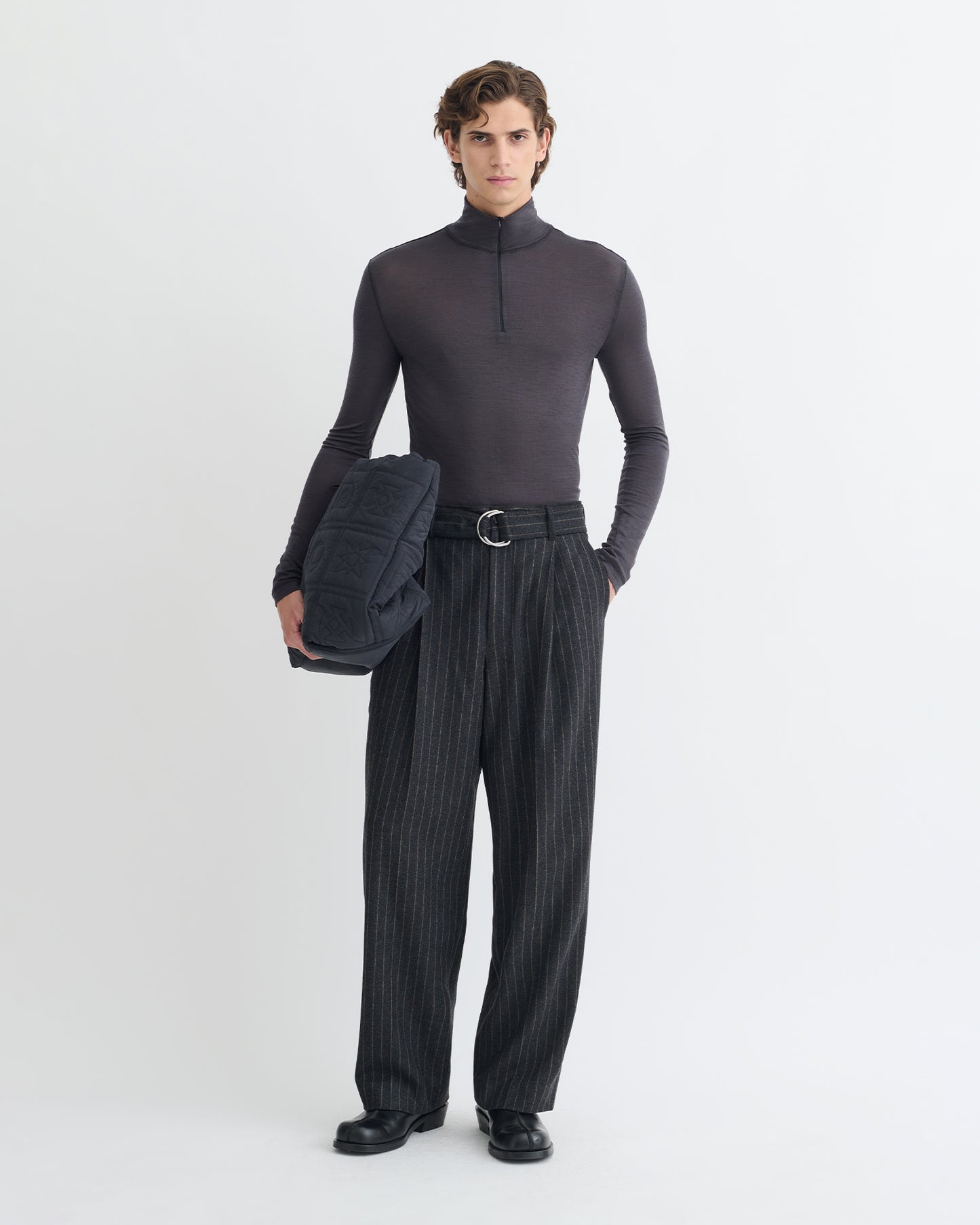 Tenoch - Melange Wool Jersey Turtleneck Top - Grey Melange