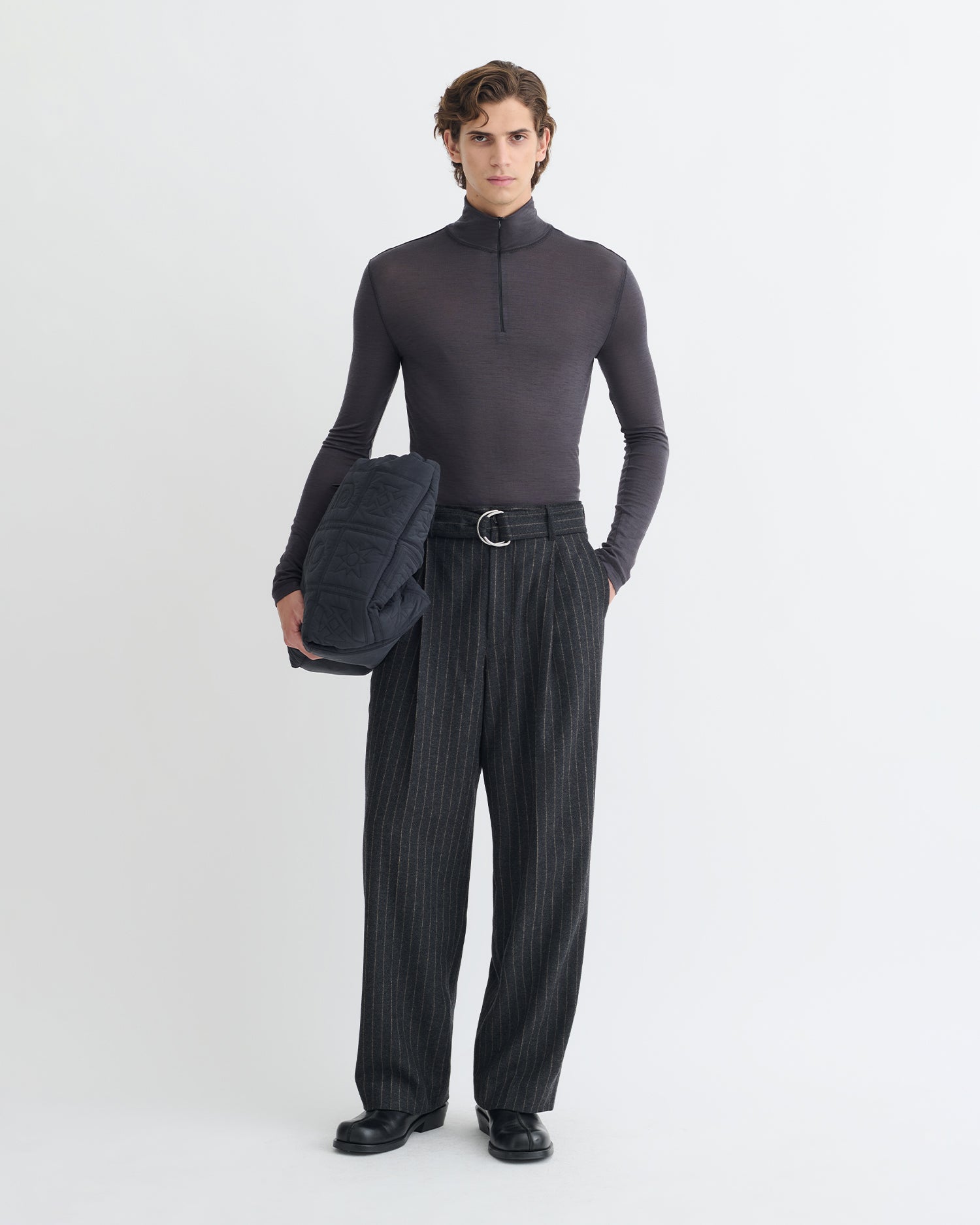 Tenoch - Melange Wool Jersey Turtleneck Top - Grey Melange