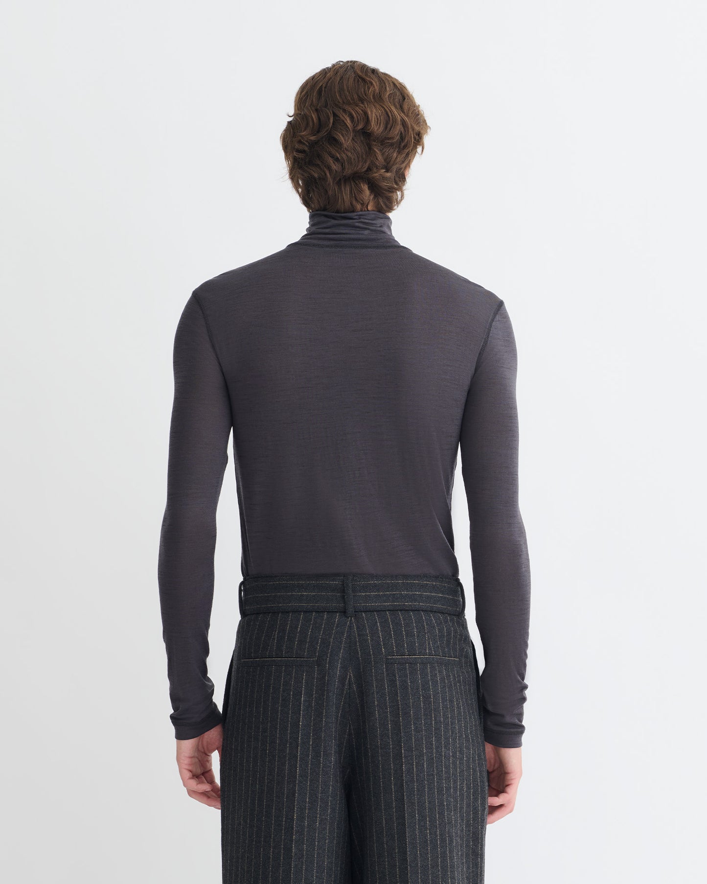 Tenoch - Melange Wool Jersey Turtleneck Top - Grey Melange