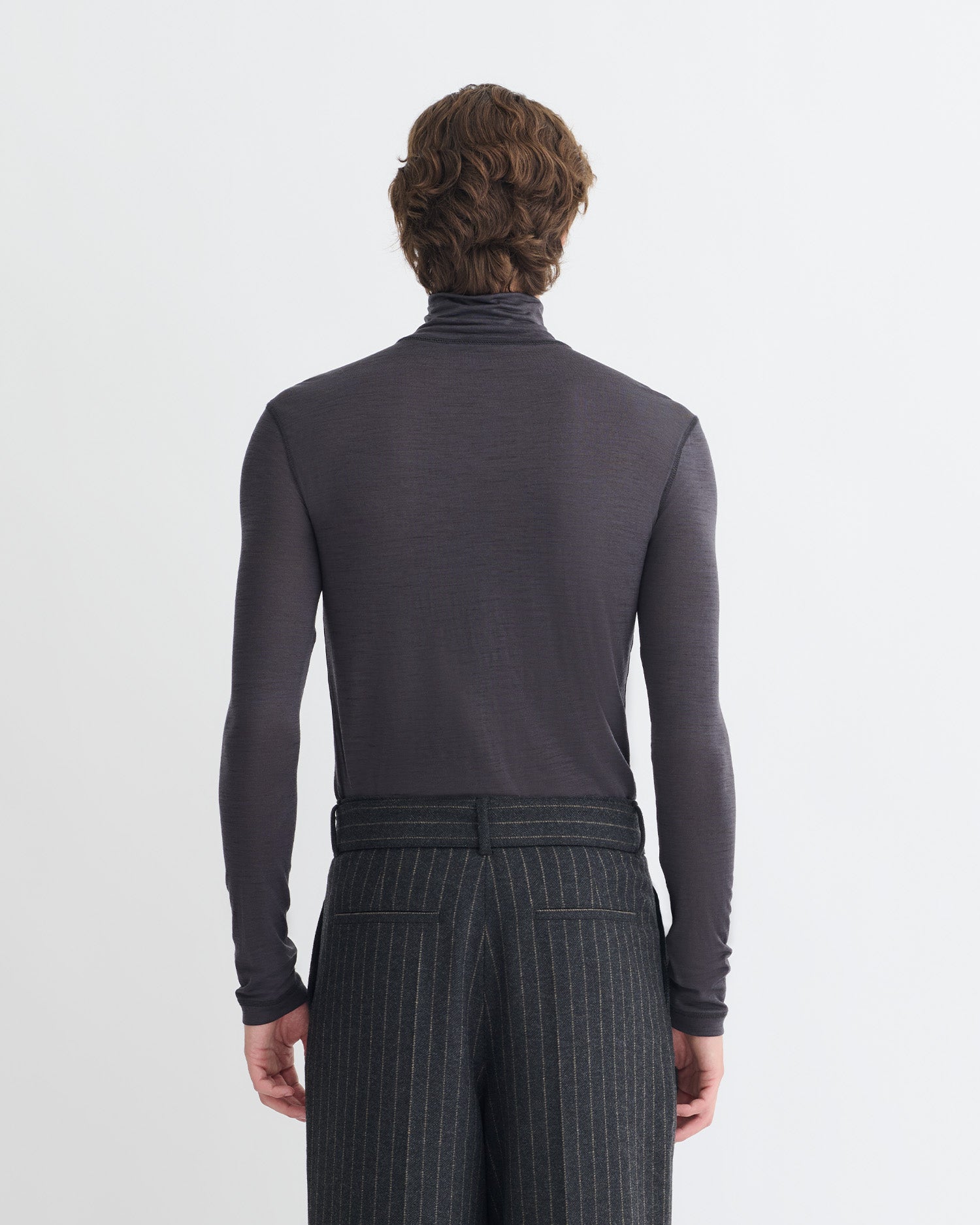 Tenoch - Melange Wool Jersey Turtleneck Top - Grey Melange