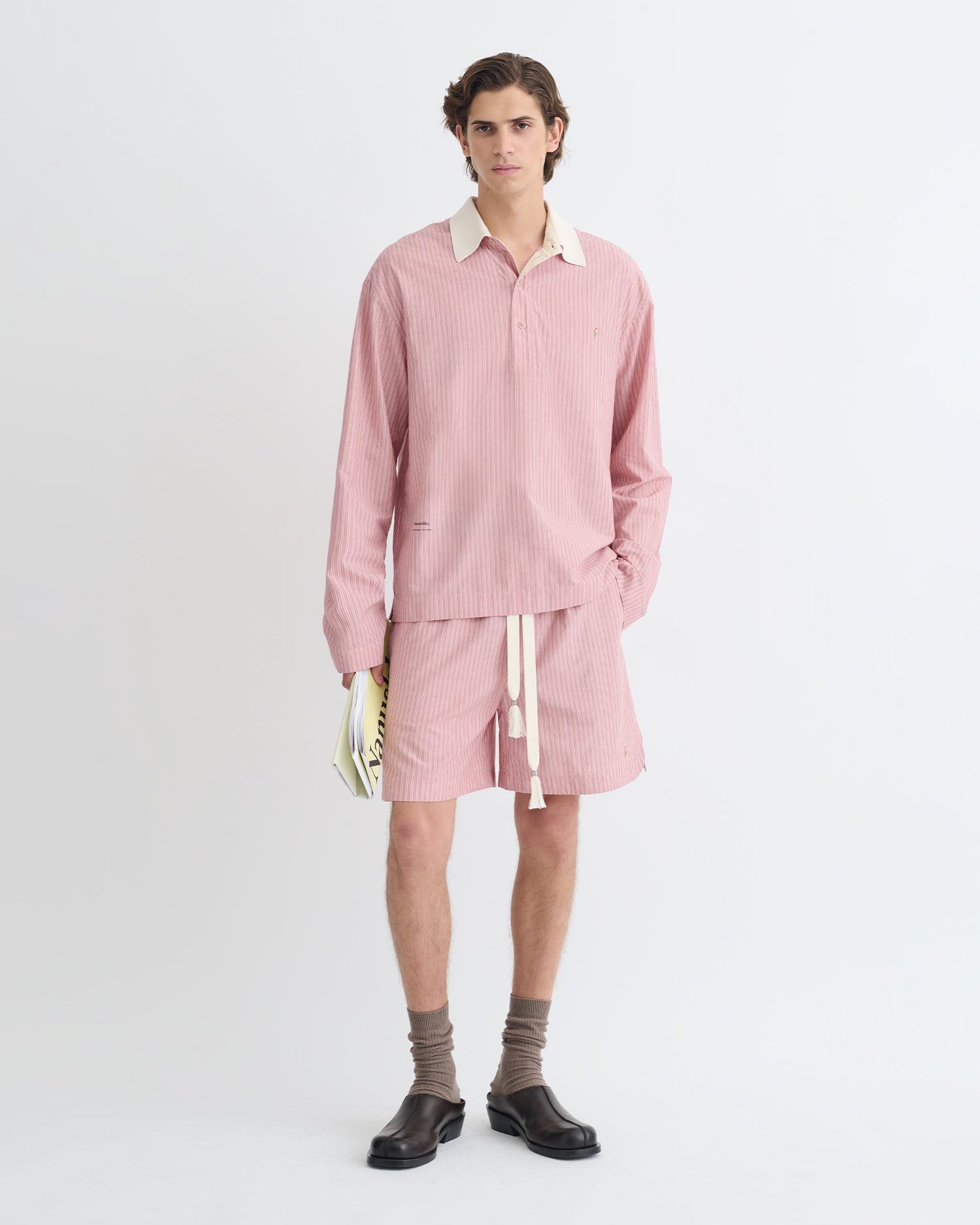 Taron - Striped Polo Neck Top - Pink