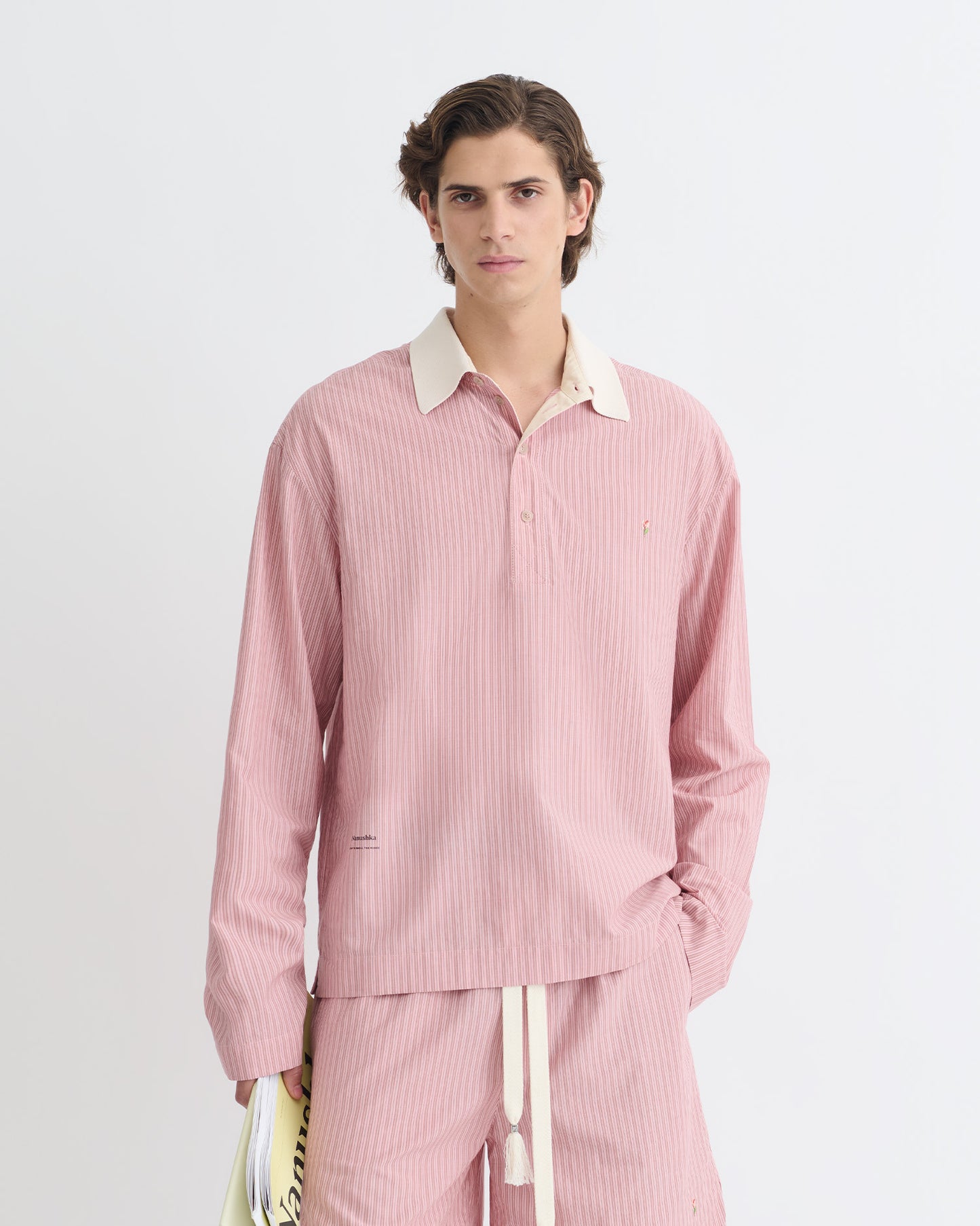 Taron - Striped Polo Neck Top - Pink