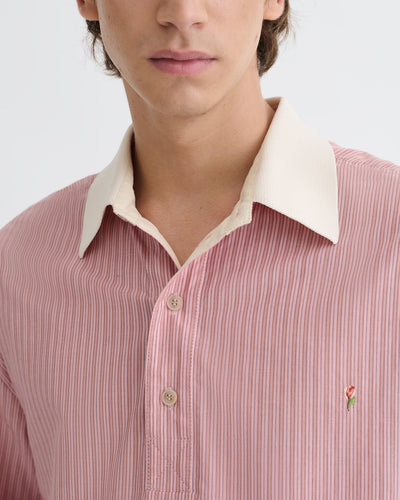 Taron - Striped Polo Neck Top - Pink