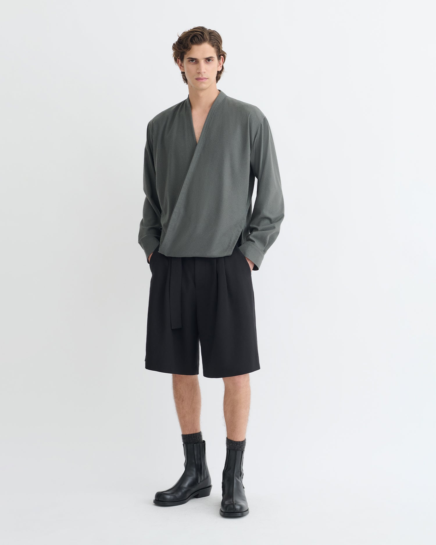 Yorick - Raw Silk Wrap Shirt - Dark Grey
